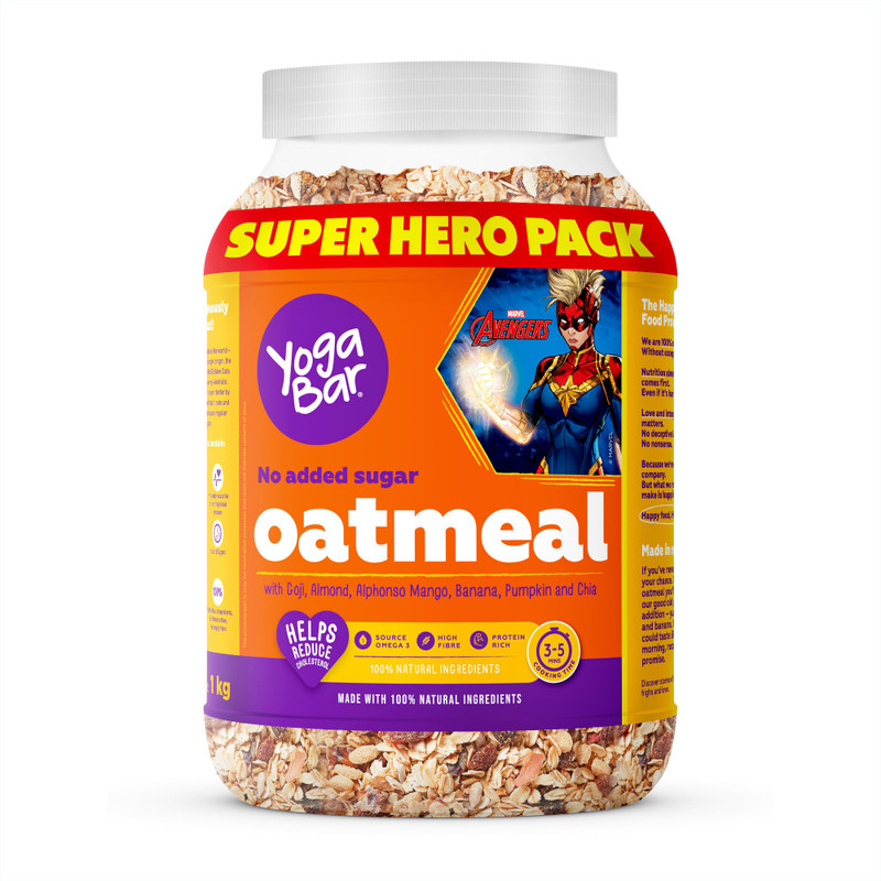 Yogabar No Added Sugar Oatmeal, Marvel Breakfast Edition, Rolled Oats, Mango, Banana Plastic Bottle