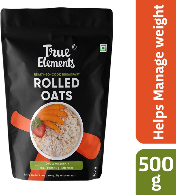 True Elements Rolled , 100% Wholegrain, High Protein Breakfast oats for weight loss Pouch