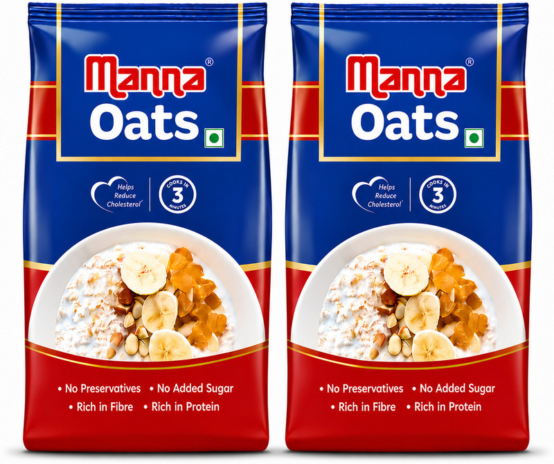 Manna Oats 2kg - High Protein Oats & Fiber, Instant Wholegrain Breakfast Cereal Pouch(2 x 1 kg)