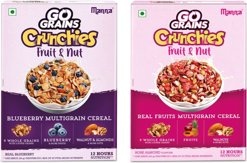 Manna Go Grains Crunchies Fruit & Nut Combo | Kids Breakfast Cereal|Cornflakes| Muesli Refill