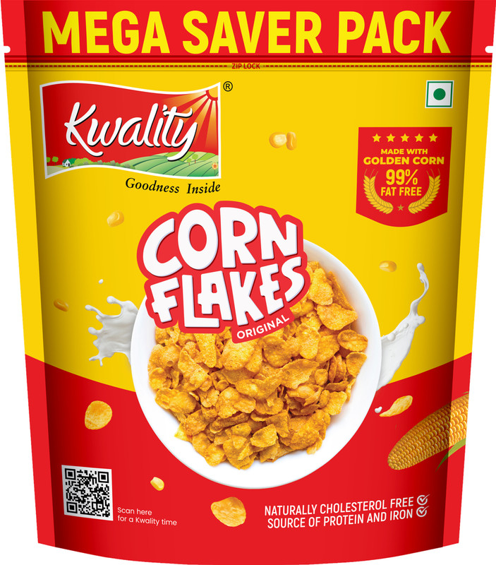 Kwality Corn Flakes Original, 99% Fat-Free, Vitamins, Iron & Proteins, Breakfast cereals Pouch(800 g)