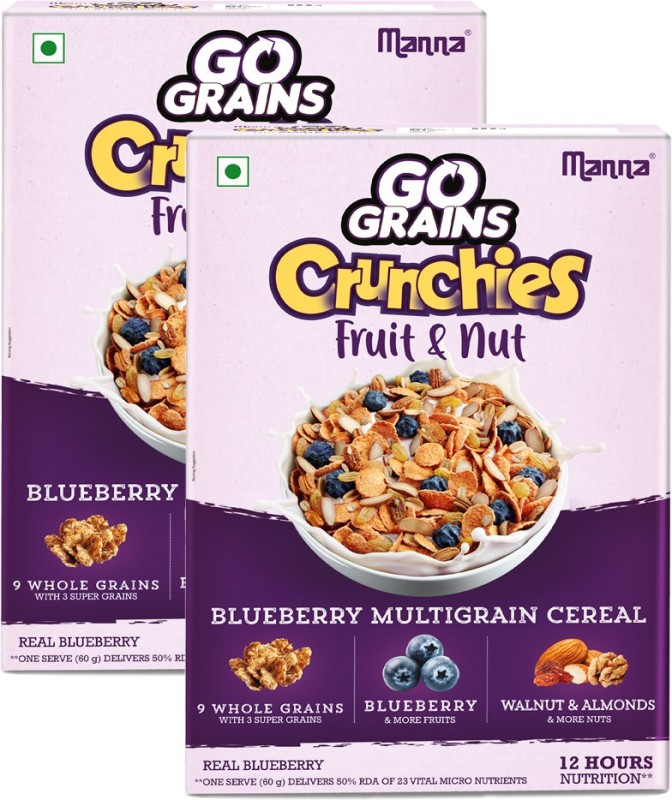 Manna Go Grains Crunchies Fruit&Nut-Blueberry |Kids Breakfast Cereal|Cornflakes|Museli Refill