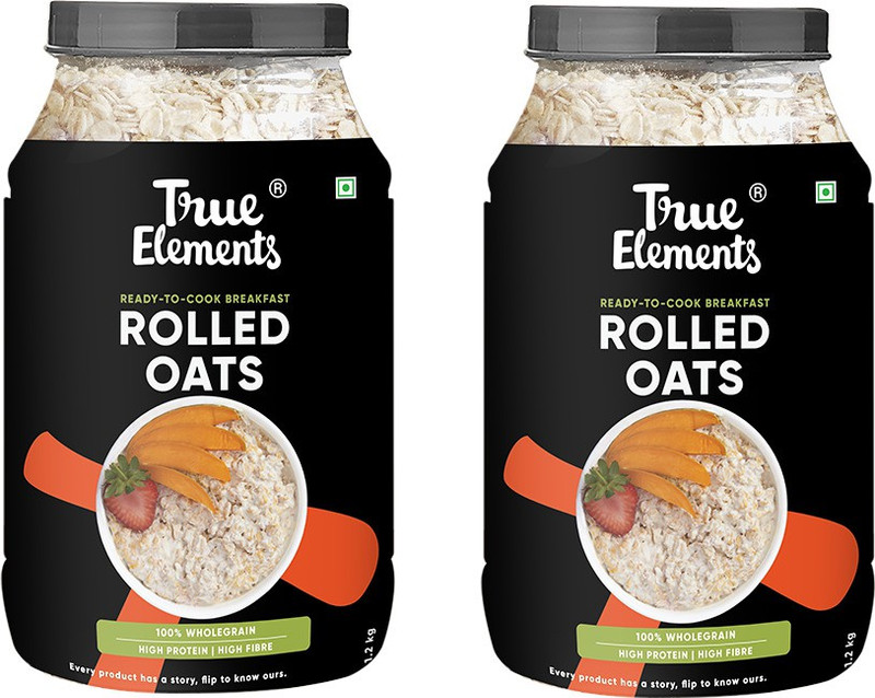 True Elements Rolled Oats, 100% Wholegrain, High Protein & Fibre for weightloss Plastic Bottle