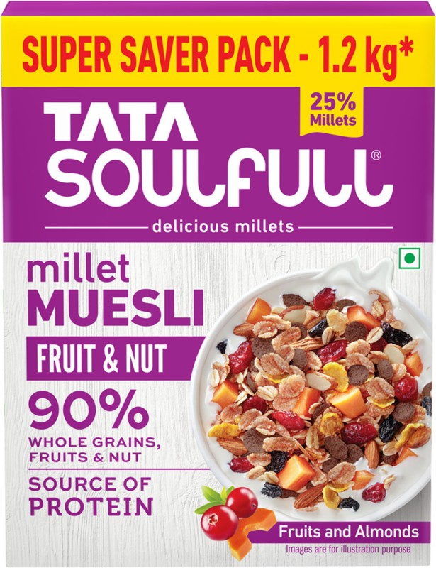 Tata Soulfull Fruit & Nut Millet Muesli, 90% Whole Grains, Source of Protein, Goodness of Ragi Box