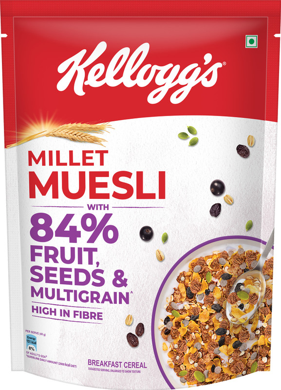Kellogg's Millet Muesli 84% Fruit, Seed & Multigrain|Power Breakfast|No Maida No Palm Oil Pouch(500 g)