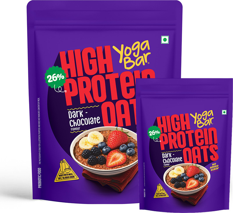 Yogabar 26g High Protein Oats|Dark Chocolate|1kg+250g FREE|No Added Sugar Pouch(2 x 0.62 kg)