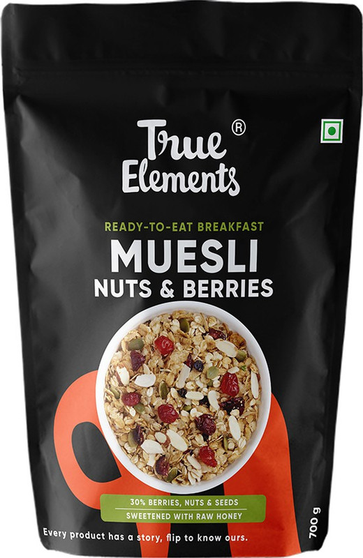 True Elements Crunchy Nuts & Berries Muesli – Wholegrain Breakfast Cereal, Protein | Fibre Pouch (700 g)