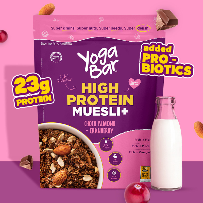Yogabar High Protein Muesli 1kg Jar, Choco Almond & Cranberry with Probiotics & Omega-3 Jar(1 kg)