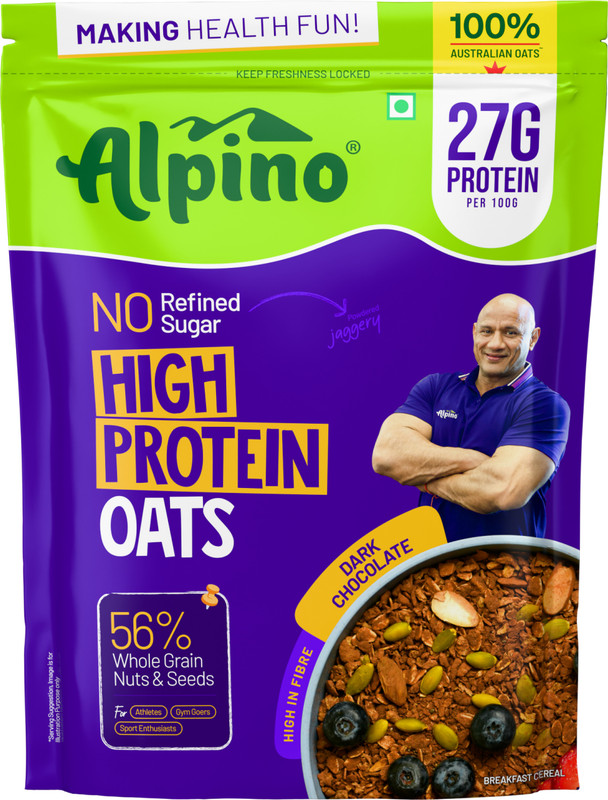 ALPINO by ALPINO HEALTH FOODS PVT LTD 27g High Protein Oats Dark Chocolate with Whey, Nuts &amp; Seeds - No Refined Sugar Pouch(1 kg)