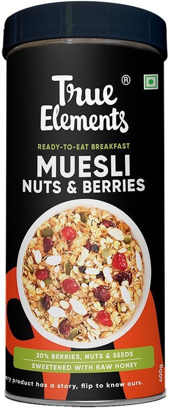 True Elements Crunchy Nuts & Berries Muesli, Ready To Eat Breakfast cereal, High in Fibre Tin