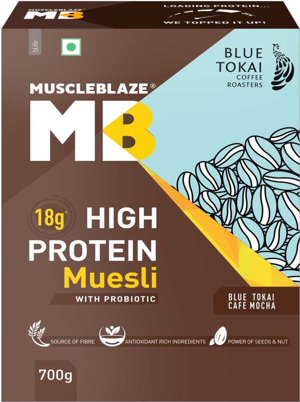 MUSCLEBLAZE High Protein Muesli, 18 g Protein, with Superseeds, Ready to Eat Healthy Snack Box