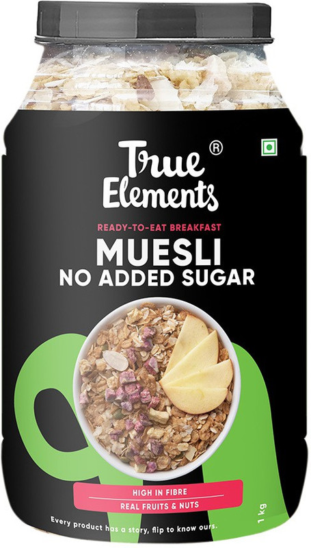 True Elements No Added Sugar Muesli, 100% wholegrain, High Protein breakfast Plastic Bottle