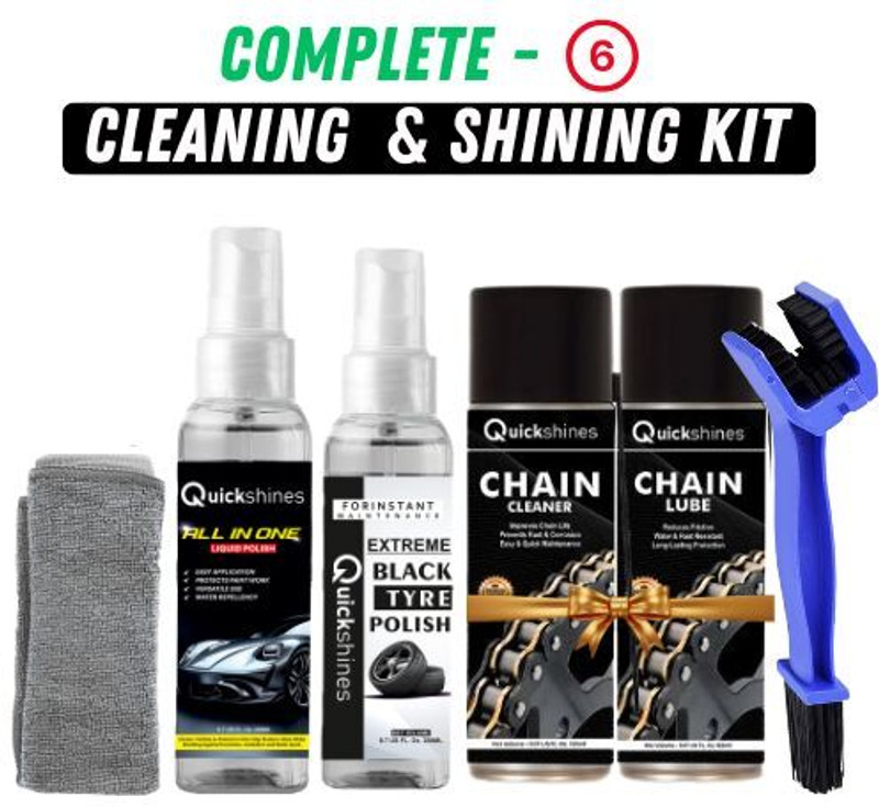 quickshine Bike Cleaning Kit Combo With Chain Cleaner Lube Tyre Polish Combo