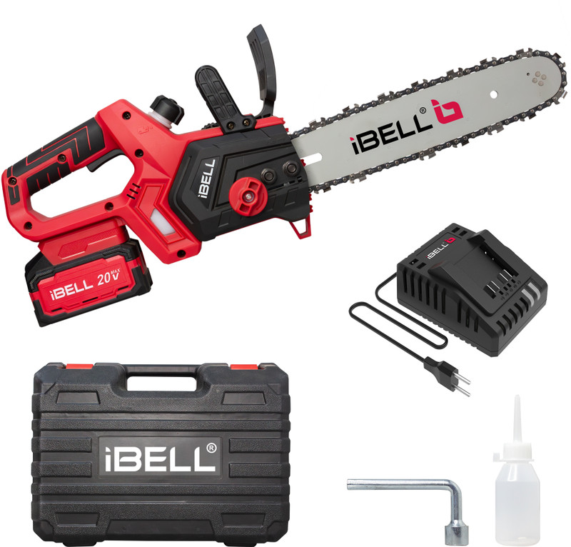 iBELL BS20-12 Cordless Chainsaw Brushless,1200W,20V Max,12” Guide Bar,3/8” Chain Pitch 4500 RPM,4.0Ah Li-Ion Battery in BMC Box Cordless Chainsaw