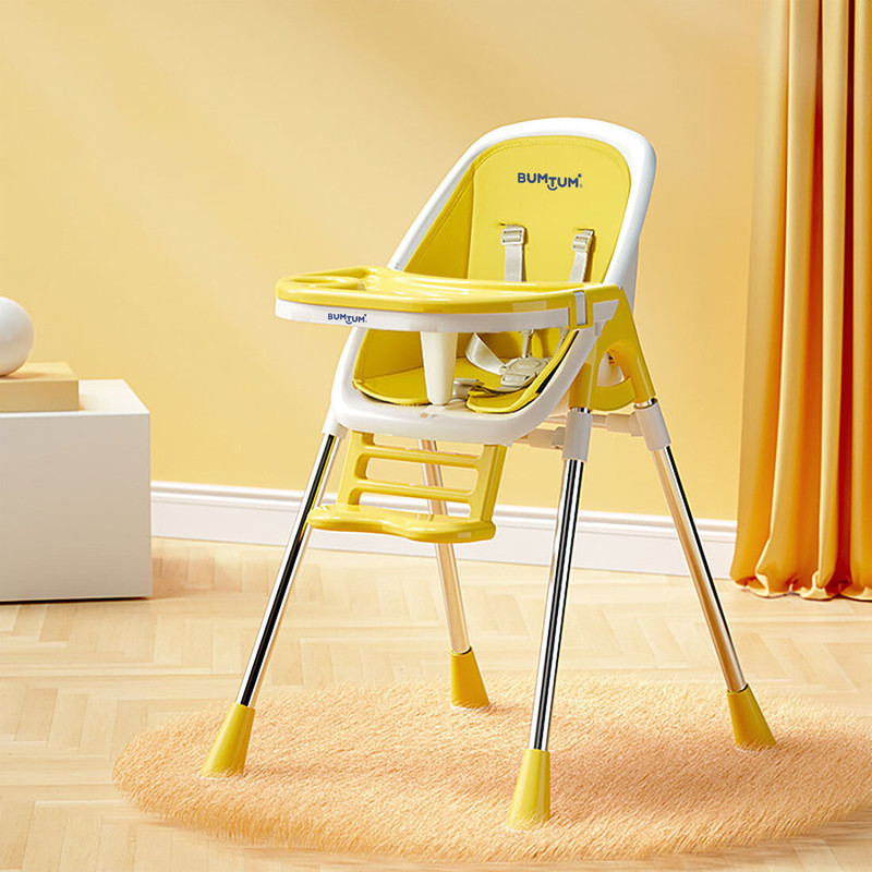 BUMTUM 4in1 Convertible Folding Baby High Chair Feeding SeatWith Footrest &Cushion pad(Yellow)