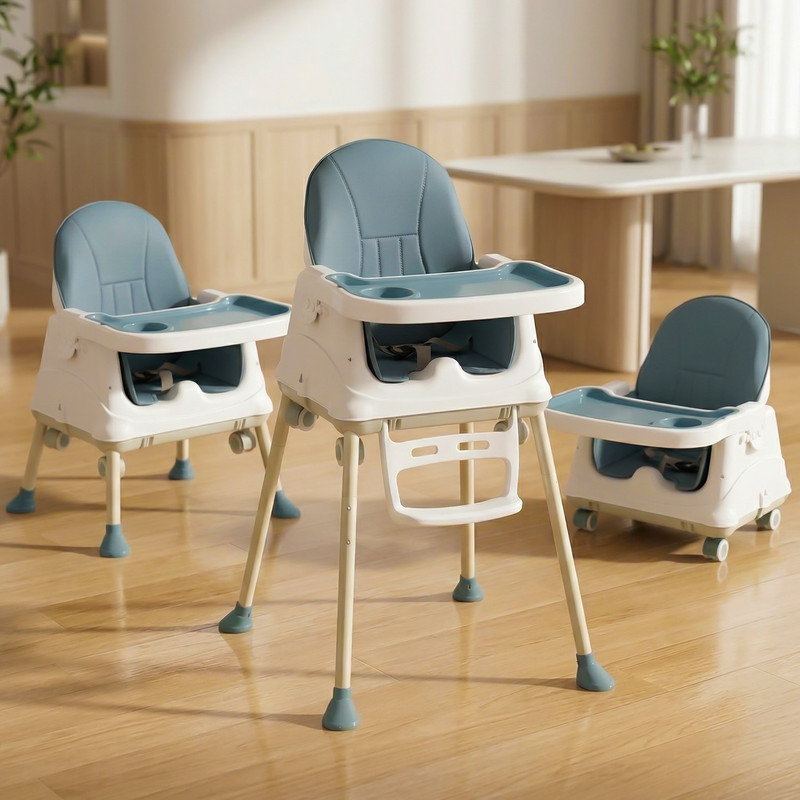 StarAndDaisy Baby High Chair 4-in-1 Convertible Feeding Chair with Tray & Wheels(Blue)