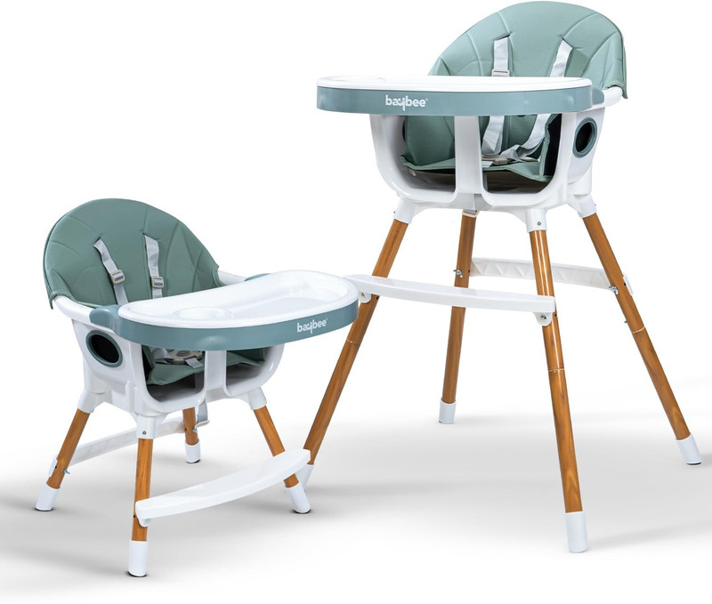 baybee 2 in 1 Baby High Chair for Kids Baby Feeding with 2 Height Adjustable & Footrest(Booster Seat with Removeable Tray & Safety Belt for 6 Months to 4 Years (Green))