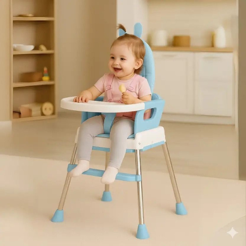 Little lions Convertible Adjustable Baby High Chair – Feeding Seat with Tray & Footrest(Blue)