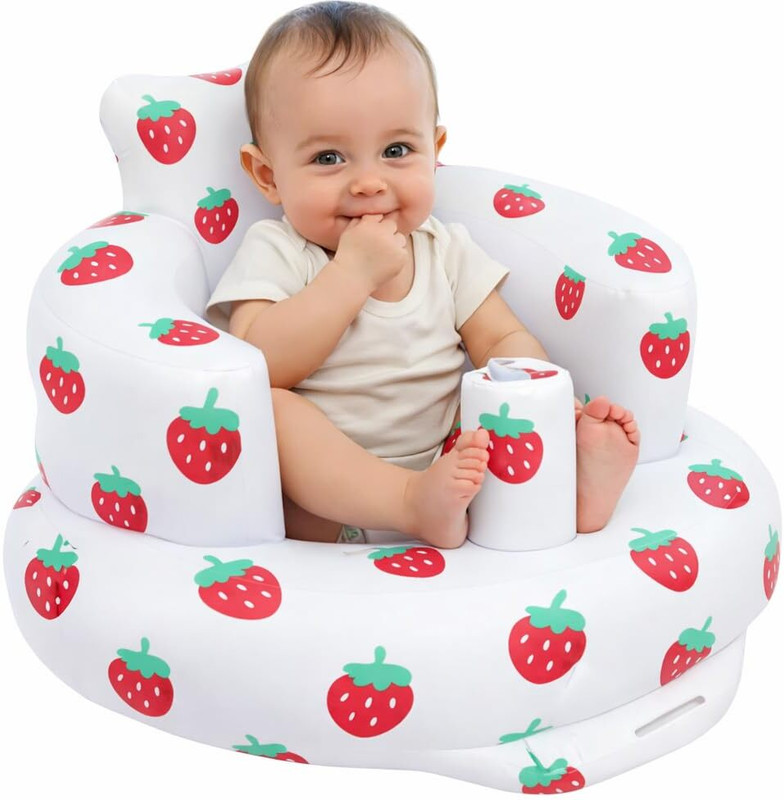 Kryst Inflatable Baby Support Seat with Air Pump | Infant Floor Chair Tiger Print Inflatable Sofa/ Chair(White)