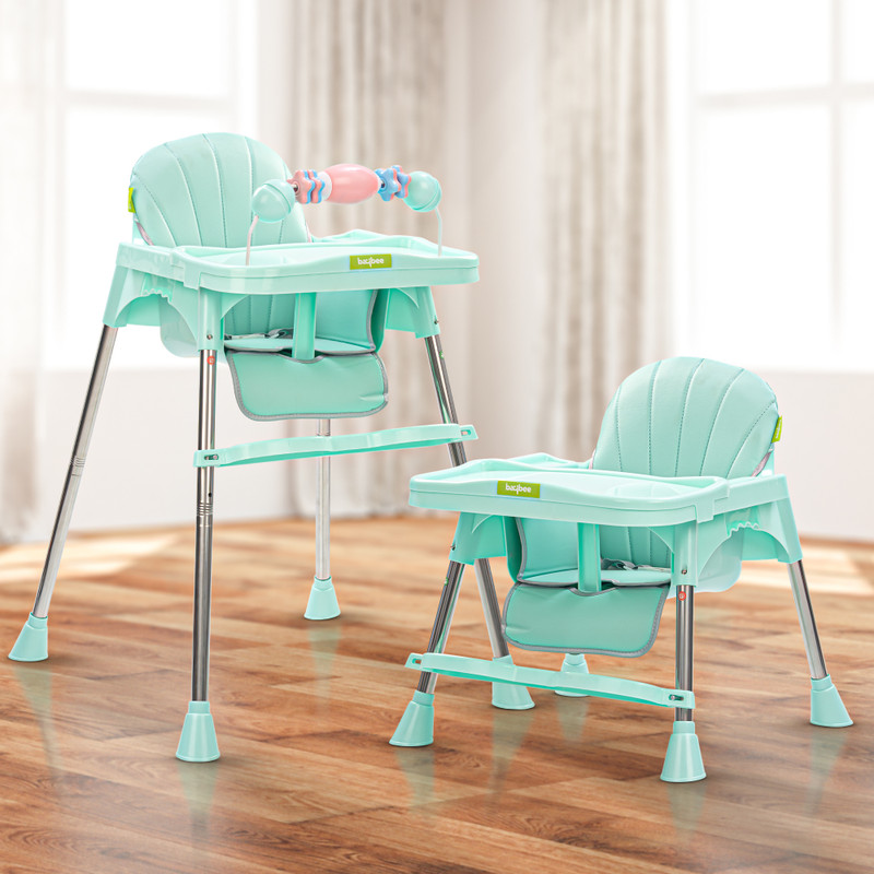 baybee 3 in 1 Invictus Convertible High Chair for Kids with Adjustable Height and Footrest, Baby Toddler Feeding Booster Seat with Tray, Safety Belt and Cushion, Boys Girls 6 Months to 3 Years (Green)(Green)