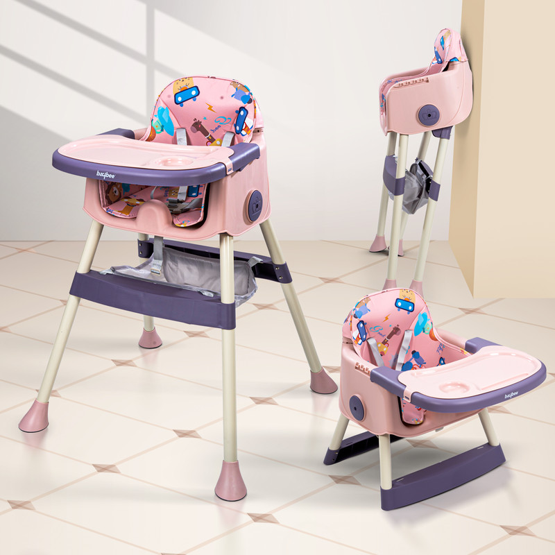 baybee 2 in 1 Baby High Chair for Kids with 2 Height Adjustable & Footrest & Basket(Booster Seat with Food Tray & Safety Belt for 6 Months to 4 Years Boy Girl-Pink)