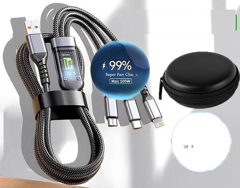 POZUB Multi-functional 3-in-1 Cable 100W USB Type C, IOS, Micro USB, USB Type A Charging Pad