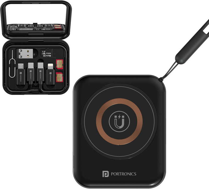Portronics Smartpod 3-1 Wireless Charger,Multifunctional Cable Kit,Cleaners,Makeup Mirror Charging Pad