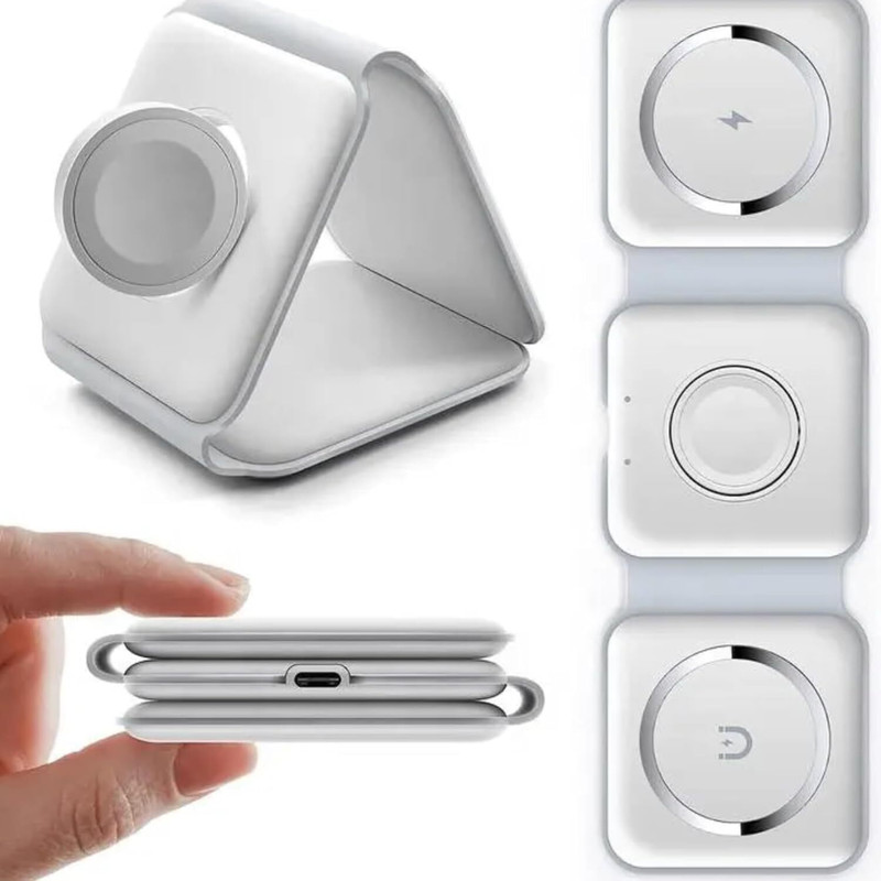 Techpunch 3-in-1 Latest Magnetic Wireless Charger Station for All Smartphones Charging Pad