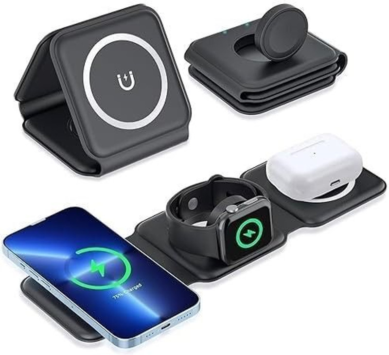 GUG 3 in 1 Wireless Fast Charger Foldable Magnetic Travel Charger Station Charging Pad