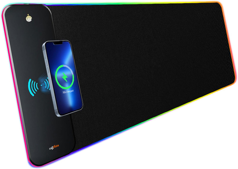 Callmate RGB Gaming Mouse Pad with 15W Wireless Charger, 7 Mode with Touch Control(Black) Charging Pad