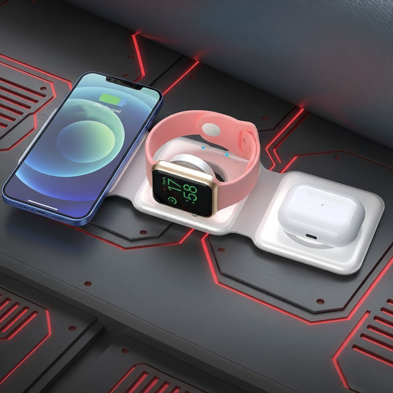 Gizmophy 15W MagSafe Magnetic 3-in-1 Wireless Charger: 3-Way Foldable Charging Station Charging Pad