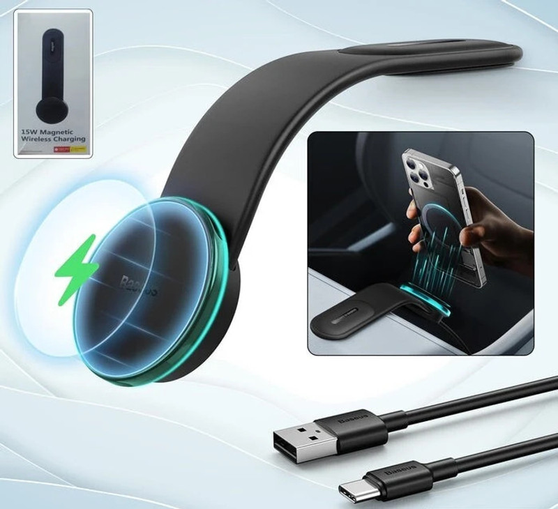 Natation 15w Wireless Car Charger Phone Holder | Magnetic Car Mount Holder With USB Cable Charging Pad