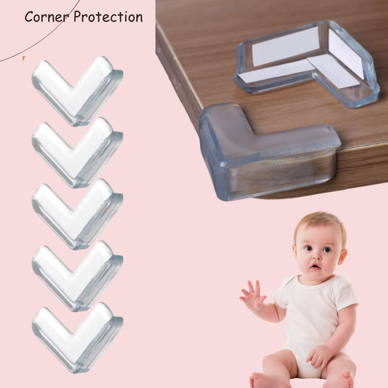 KIDDOH Soft Silicone Corner Cushions | Child-Proof Table Edge Guards (5 PCS) Child Safety Strap Lock(White)