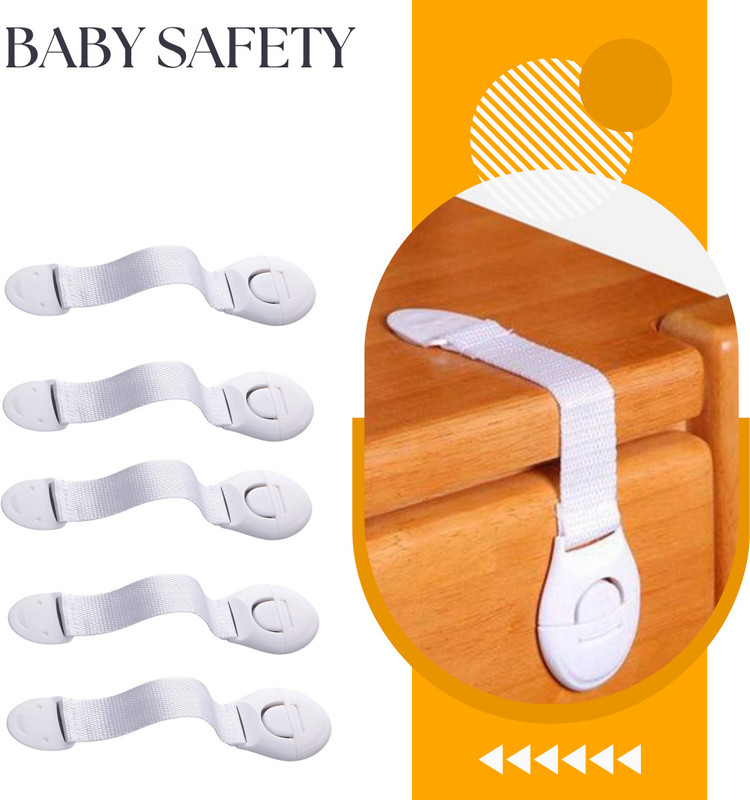 KIDDOH Baby Proof Safety Locks – Flexible Nylon Strap for Home Furniture (Pack of 5) Child Safety Strap Lock(White)