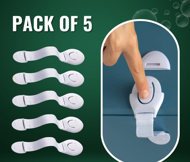 Life Zest Baby Safety Cabinet Lock – 5-Piece Childproof Latch Set Child Safety Strap Lock(White)