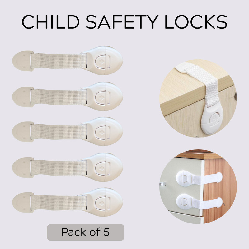 KIDDOH White Child Safety Strap for Drawer & Cabinet Locking – Pack of 5 Child Safety Strap Lock(White)