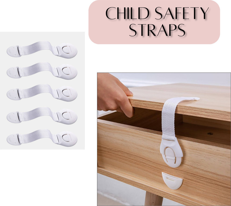 Life Zest Baby Safety Locks for Cabinet Drawer Fridge (5 pcs) Child Safety Strap Lock(White)