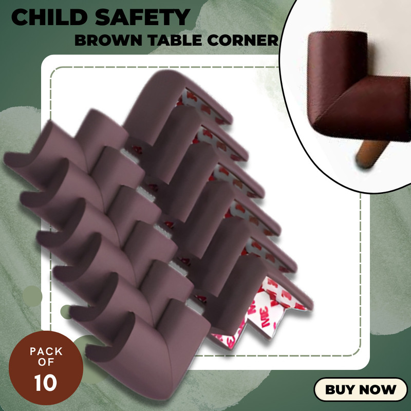 KIDDOH 12. Brown Foam Corner Guard for Tables Cabinets Beds | Baby Safety | Pack of 10 Child Safety Strap Lock(Brown)