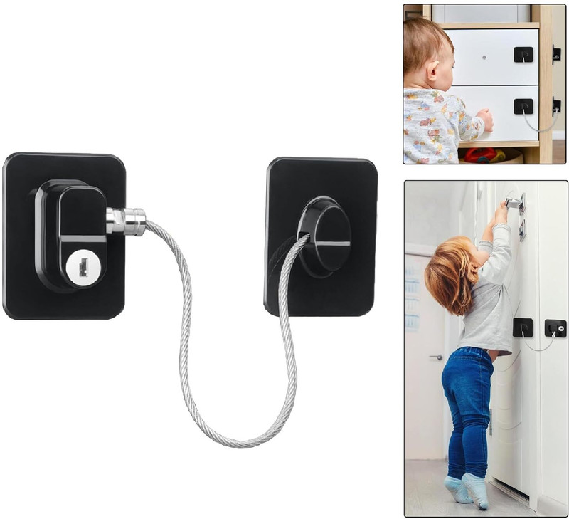 Senvox Child Safety Lock with 1 Key | Adhesive Lock for Fridge, Doors & Appliances Child Safety Strap Lock(Black)