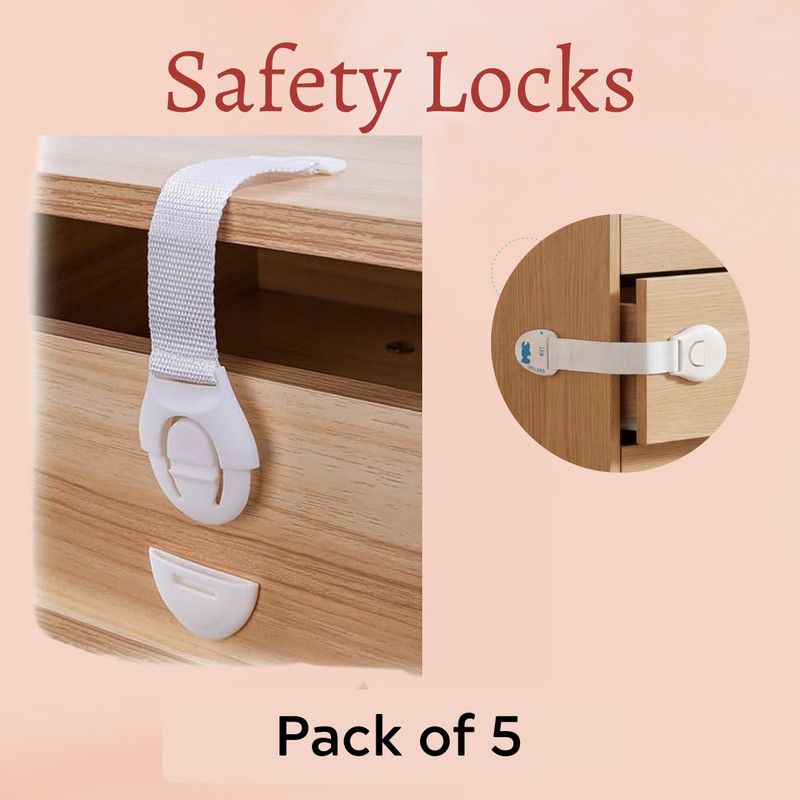 KIDDOH White Safety Strap Lock for Drawer, Fridge & Cabinets – Pack of 5 Child Safety Strap Lock(White)