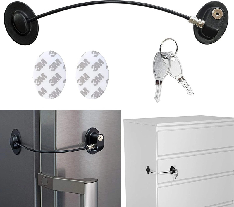 Archoice Safety Door Locks with 2 Keys for Cupboard, Cabinets, Fridge Child Safety Strap Lock(Black)
