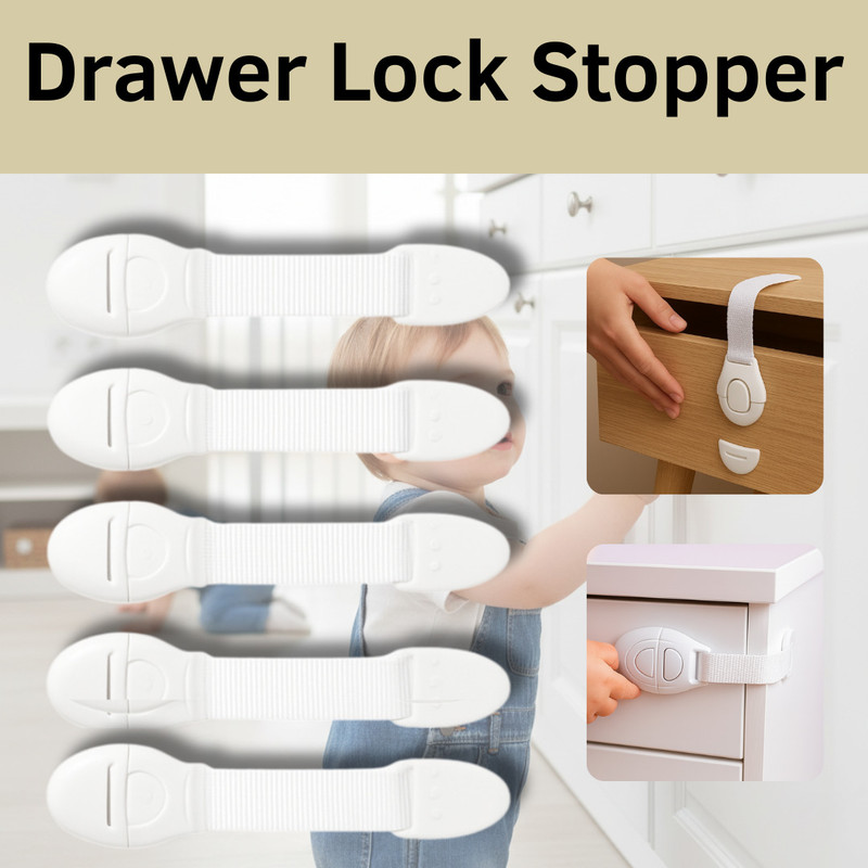 KIDDOH Cabinet & Drawer Baby Safety Strap Lock | No Drill Adhesive Child Safety Strap Lock(White)