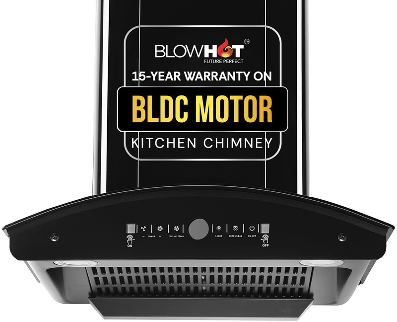 BLOWHOT Evana 90cm 1600m3/h Powerful Suction, BLDC Motor, Speed Control Filterless Auto Clean Wall Mounted Black 1600 CMH Chimney