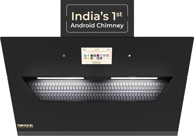 Beyond Appliances Eris 90cm Slant Android Chimney Filter-Less | Motion Sensor Auto Clean Wall Mounted Black 1500 CMH Chimney