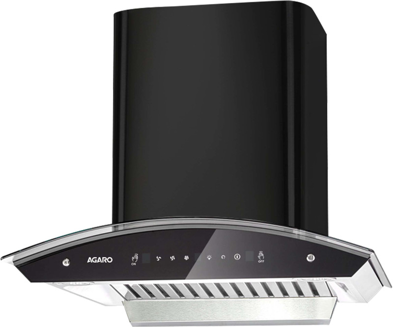 AGARO Grand Kitchen Chimney 90 cm 1200 m3/hr Auto-Clean curved glass Kitchen Hood Auto Clean Wall Mounted Black 1200 CMH Chimney