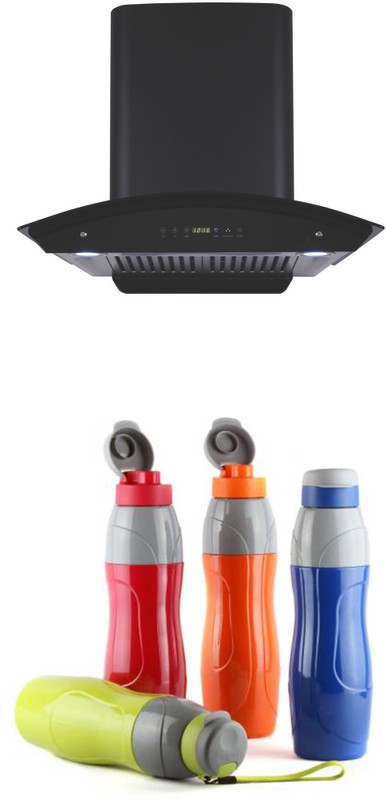 Hindware Divina 60 Cm Wall Mounted Chimney , Filter-less , Free 4 Water Bottle Auto Clean Wall Mounted Chimney (Black 1200 CMH)
