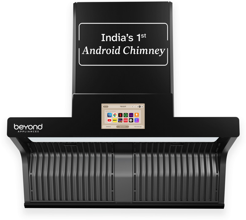 Beyond Appliances Orion 90cm Android Chimney Auto Clean Filterless |Smart Screen & Speaker | Touch Control | Android Chimney Wall Mounted Black 1600 CMH Chimney
