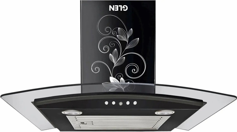 Glen Krysta 60 Curved Glass 60 cm| Baffle Filter | Low Noise Wall Mounted BLACK 1000 CMH Chimney