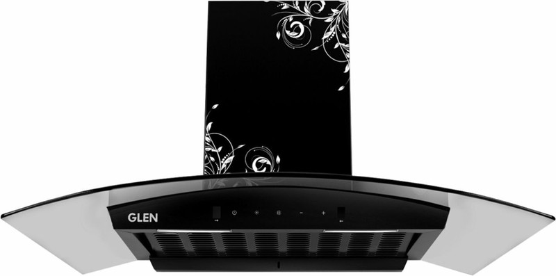 Glen ISPA 90 cm BL DZ 1200 m3 Auto Clean Curved Glass 90 cm|Touch & Gesture Control| Autoclean| Filterless|Powerful Suction | Low Noise Wall Mounted Black 1200 CMH Chimney