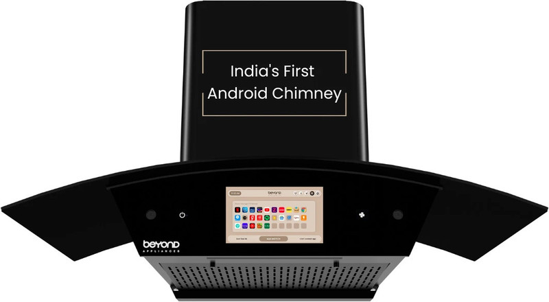 Beyond Appliances Orion 90cm Android Chimney Auto Clean Filterless |Smart Screen & Speaker | Touch Control | Android Chimney Wall Mounted Black 1600 CMH Chimney
